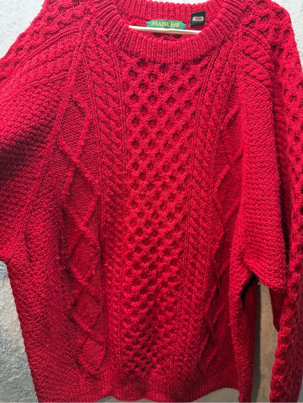Vintage Maine Bay Hand Knit 100% Wool Red Cable Knit Fisherman Sweater XXL - Picture 5 of 6